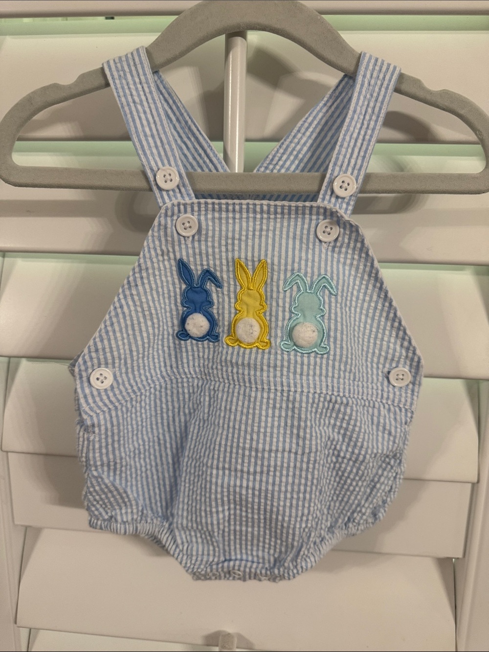 Baby Starters Blue & White Striped Bunny Romper